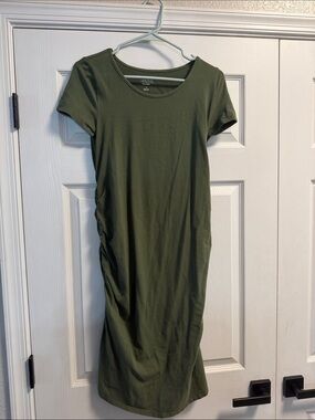 Maternity Olive Green Short Sleeve Midi Dress